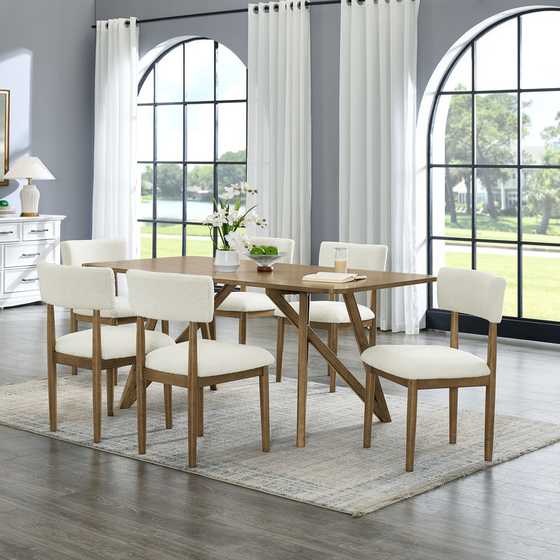 Darla 7Pc 70" Rectangular Walnut Oak Geometric Cross Base Dining Set Darla 7Pc 70" Rectangular Walnut Oak Geometric Cross Base Dining Set product image