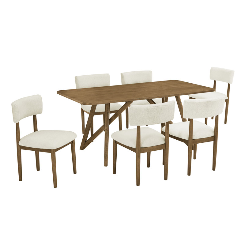 Darla 7Pc 70" Rectangular Walnut Oak Geometric Cross Base Dining Set Darla 7Pc 70" Rectangular Walnut Oak Geometric Cross Base Dining Set product image