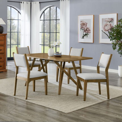 Darla 5Pc 70" Rectangular Walnut Oak Geometric Cross Base Dining Set product image