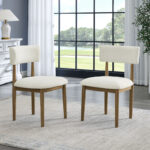 Darla Set of 2 Walnut Oak Dining Side Chairs with Beige Sherpa Fabric product image