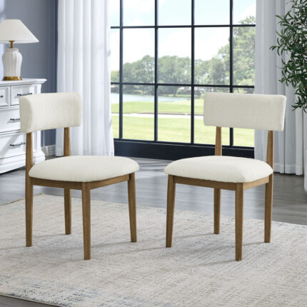 Darla Set of 2 Walnut Oak Dining Side Chairs with Beige Sherpa Fabric product image