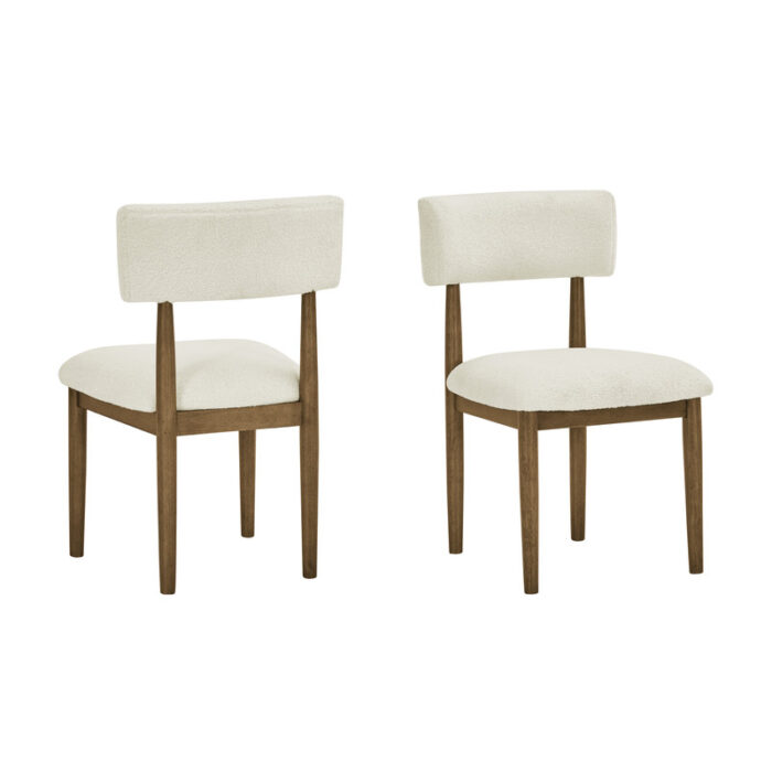 Darla Set of 2 Walnut Oak Dining Side Chairs with Beige Sherpa Fabric product image