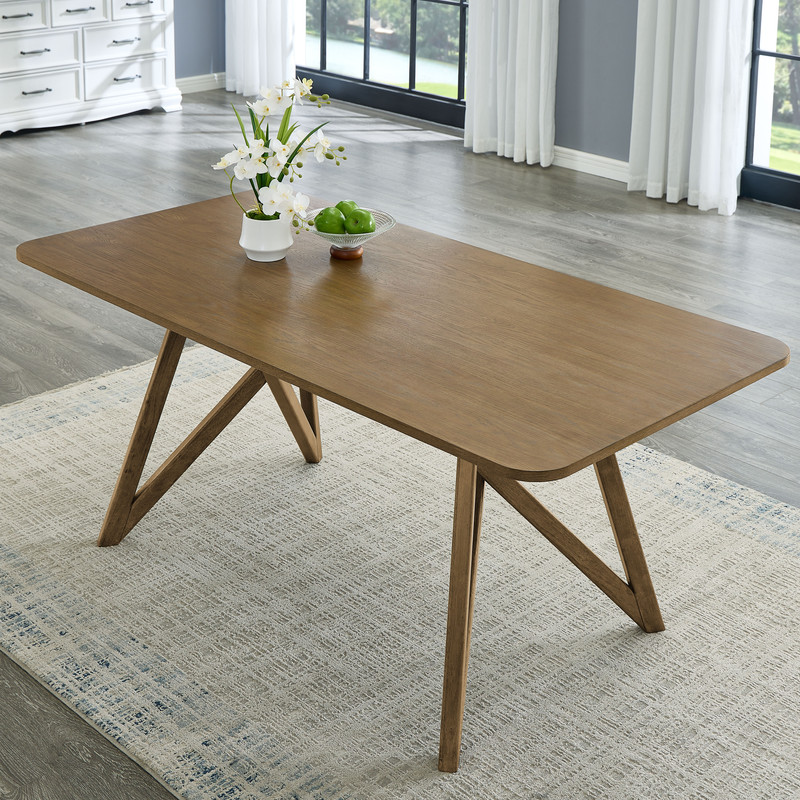 Darla 70" Rectangular Walnut Oak Geometric Cross Base Dining Table Darla 70" Rectangular Walnut Oak Geometric Cross Base Dining Table product image