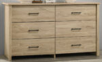 Celeste 57"W Light Oak Finish 6-Drawer Dresser with Black Handles product image