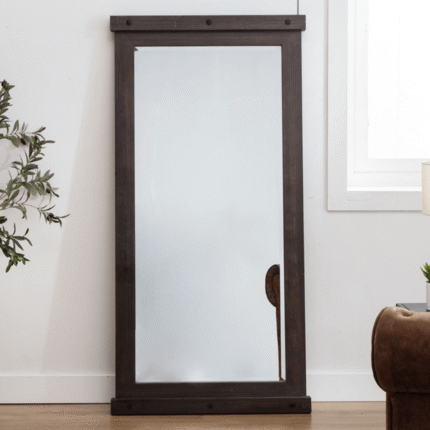 31.5 x 63 Inch Dark Brown Wooden Beveled Wall Mirror By Milton Green Stars product image