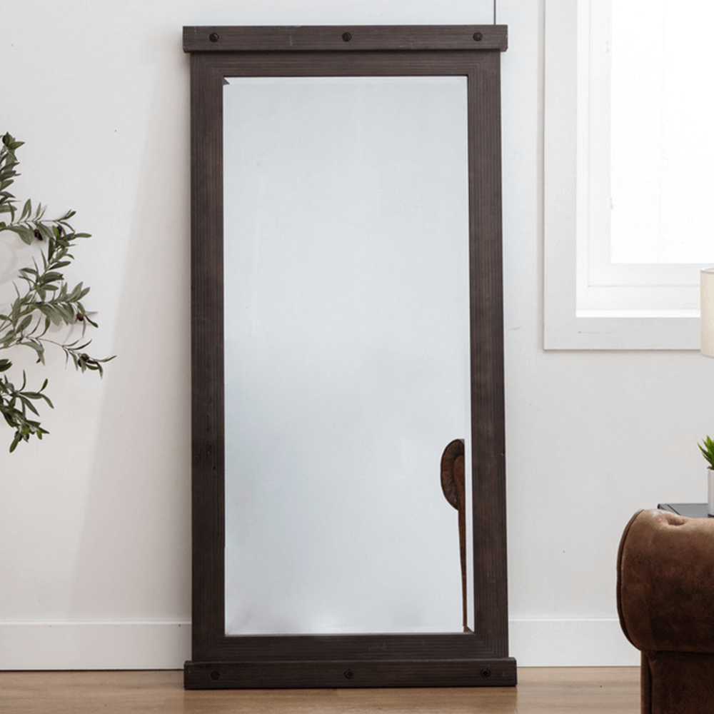 31.5 x 63 Inch Dark Brown Wooden Beveled Wall Mirror By Milton Green Stars 31.5 x 63 Inch Dark Brown Wooden Beveled Wall Mirror By Milton Green Stars product image