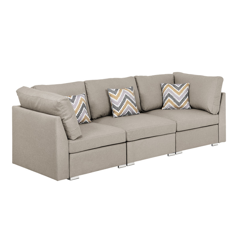 Amira 95.3"W Beige Fabric Sofa Couch with Pillows Amira 95.3"W Beige Fabric Sofa Couch with Pillows product image