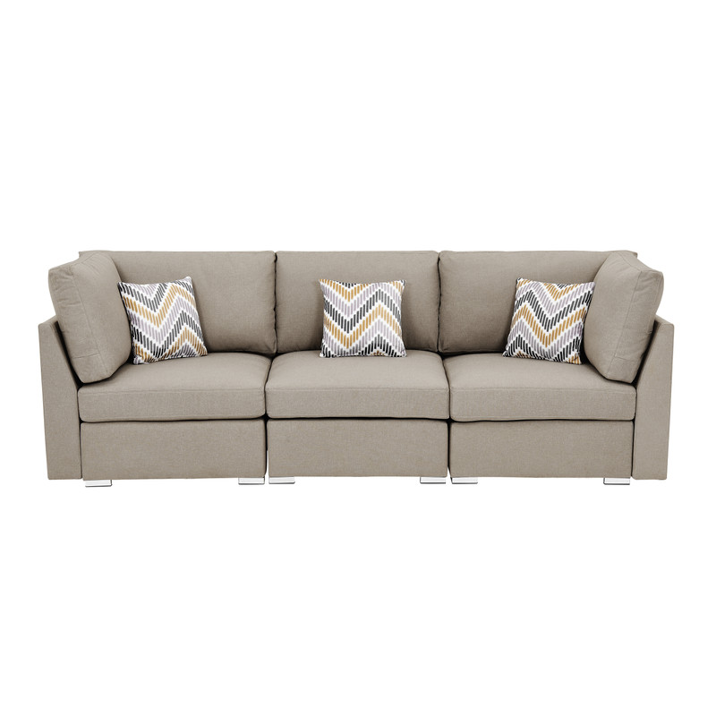 Amira 95.3"W Beige Fabric Sofa Couch with Pillows Amira 95.3"W Beige Fabric Sofa Couch with Pillows product image