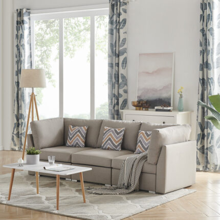 Amira 95.3"W Beige Fabric Sofa Couch with Pillows product image