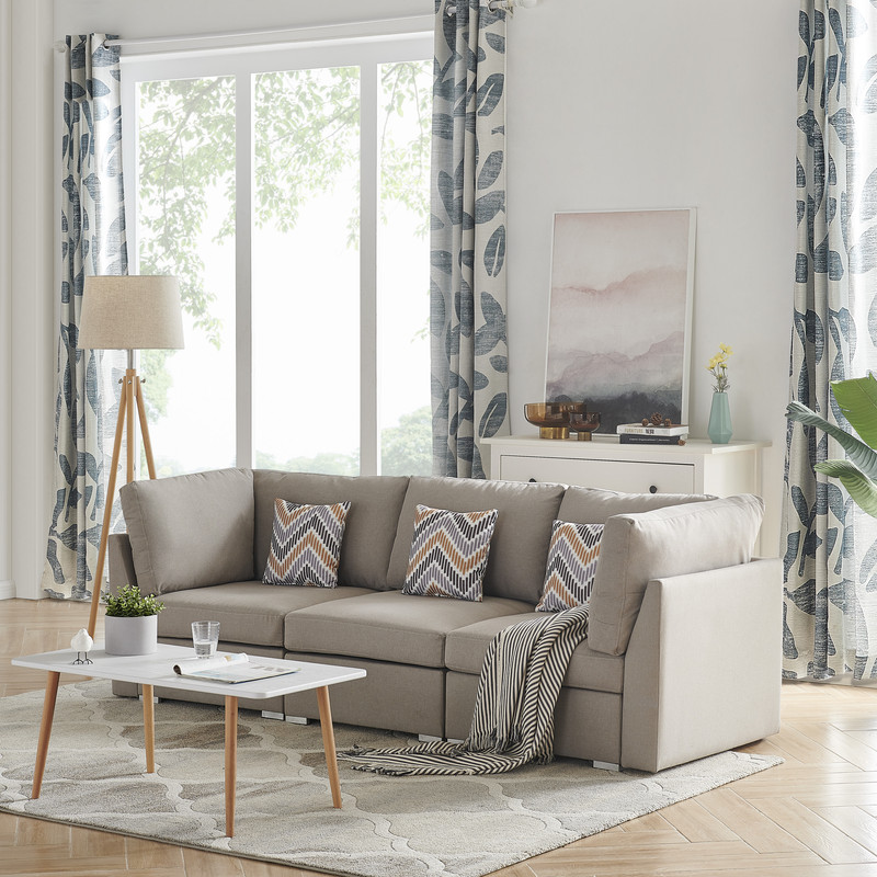 Amira 95.3"W Beige Fabric Sofa Couch with Pillows Amira 95.3"W Beige Fabric Sofa Couch with Pillows product image