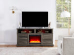 Terra 70"W Gray Walnut Finish TV Stand Console with Fireplace and Heater product image