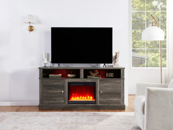 Terra 70"W Gray Walnut Finish TV Stand Console with Fireplace and Heater product image