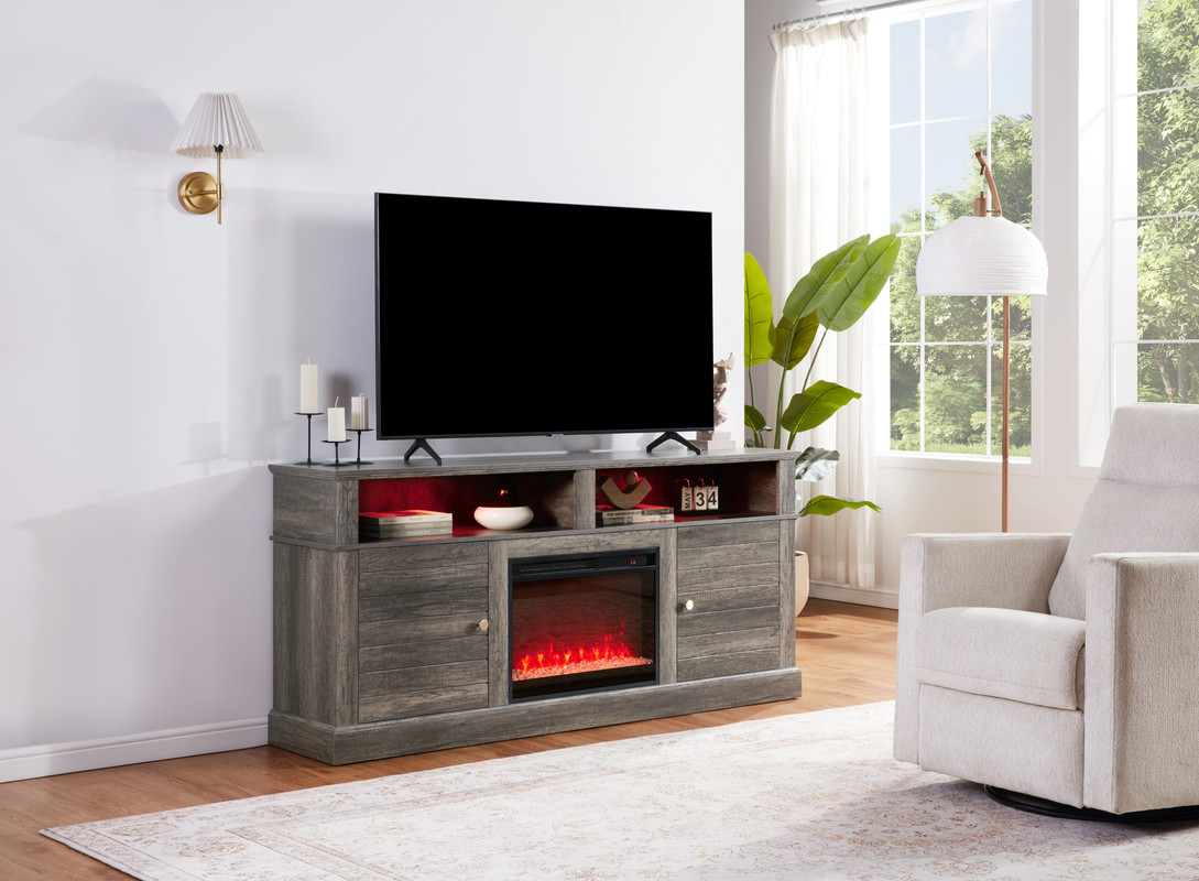 Terra 70"W Gray Walnut Finish TV Stand Console with Fireplace and Heater Terra 70"W Gray Walnut Finish TV Stand Console with Fireplace and Heater product image