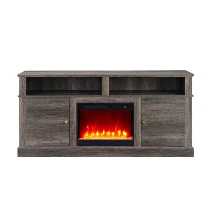 Terra 70"W Gray Walnut Finish TV Stand Console with Fireplace and Heater product image