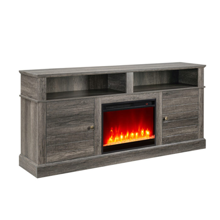 Terra 70"W Gray Walnut Finish TV Stand Console with Fireplace and Heater product image