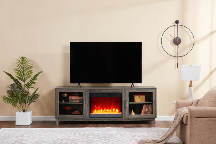 Summit 70"W Gray Walnut Finish TV Stand Console with Fireplace and Heater product image