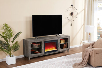 Summit 70"W Gray Walnut Finish TV Stand Console with Fireplace and Heater product image
