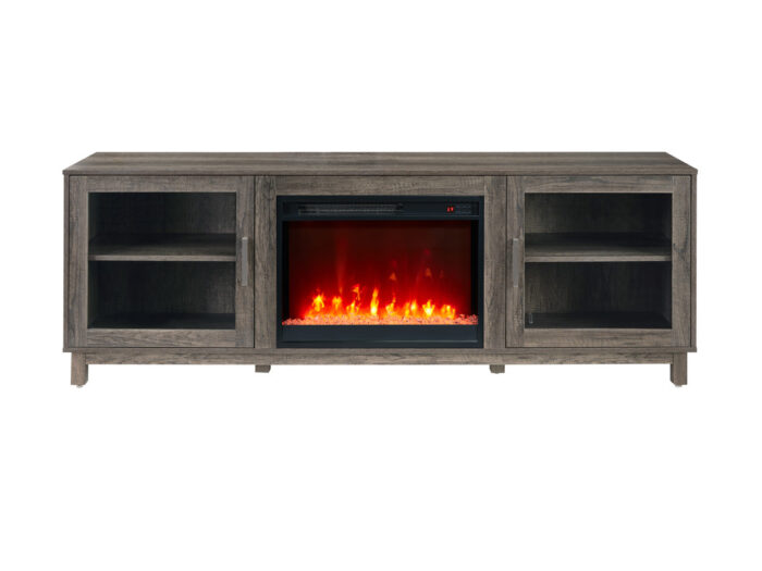 Summit 70"W Gray Walnut Finish TV Stand Console with Fireplace and Heater product image