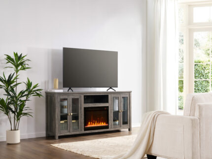 Ellington 70"W Gray Walnut Finish Fireplace TV Stand Console with Heater