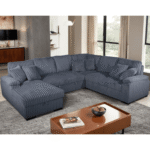 8234 Dark Gray Fabric U-Shaped Pull Out Sectional Sofa with Storage Chaise and Pillows By Milton Green Stars angled shot product image