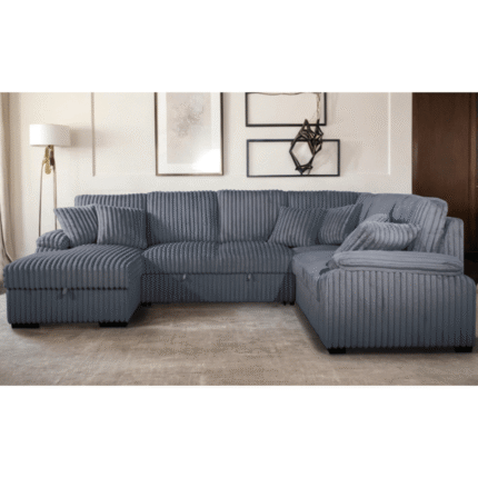 8234 Dark Gray Fabric U-Shaped Pull Out Sectional Sofa with Storage Chaise and Pillows By Milton Green Stars head on, product image