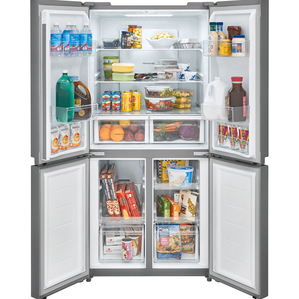 FRQG1721AV Frigidaire 17 Cu. Ft. Counter-Depth 4-Door Refrigerator door open with food product image