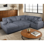 8234 Dark Gray Fabric U-Shaped Pull Out Sectional Sofa with Storage Chaise and Pillows By Milton Green Stars sleeper open product image