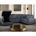 8234 Dark Gray Fabric U-Shaped Pull Out Sectional Sofa with Storage Chaise and Pillows By Milton Green Stars storage product image