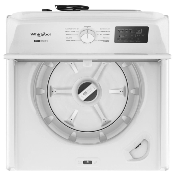 WTW4107SW Whirlpool® 4.2 - 4.3 Cu. Ft. Top Load Washer with 2-in-1 Removable Agitator top view product image