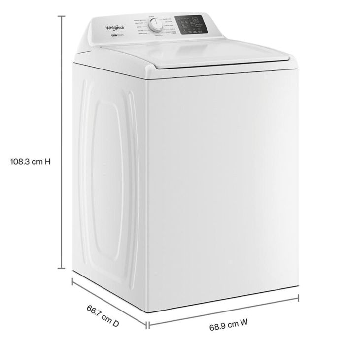 WTW4107SW Whirlpool® 4.2 - 4.3 Cu. Ft. Top Load Washer with 2-in-1 Removable Agitator dimensions product image