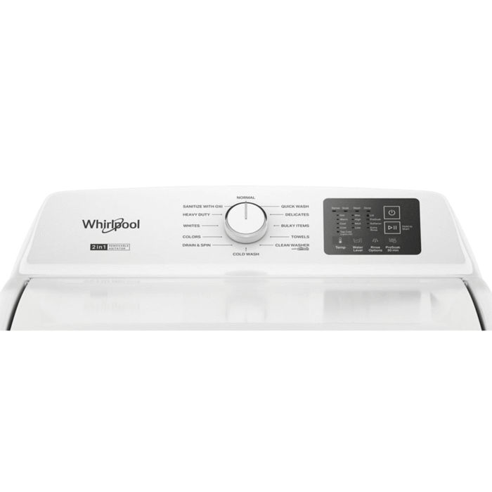WTW4107SW Whirlpool® 4.2 - 4.3 Cu. Ft. Top Load Washer with 2-in-1 Removable Agitator controls close up product image