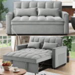M2180-GY Convertible Velvet Sleeper Sofa Bed in Grey By Simply Relax product image