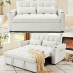 M2180-IV Convertible Velvet Sleeper Sofa Bed in Ivory By Simply Relax product image