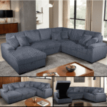 8234 Dark Gray Fabric U-Shaped Pull Out Sectional Sofa with Storage Chaise and Pillows By Milton Green Stars product image