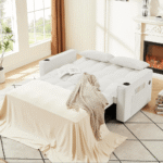 M2180-IV Convertible Velvet Sleeper Sofa Bed in Ivory By Simply Relax open product image