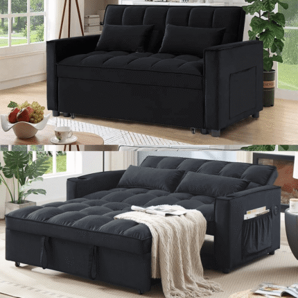 m2180-BK Convertible Velvet Sleeper Sofa Bed in Black By Simply Relax product image
