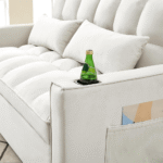 M2180-IV Convertible Velvet Sleeper Sofa Bed in Ivory By Simply Relax pocket close up product image