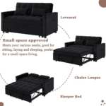 m2180-BK Convertible Velvet Sleeper Sofa Bed in Black By Simply Relax features product image