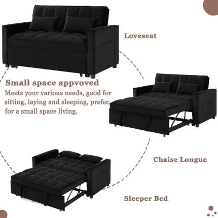 m2180-BK Convertible Velvet Sleeper Sofa Bed in Black By Simply Relax features product image