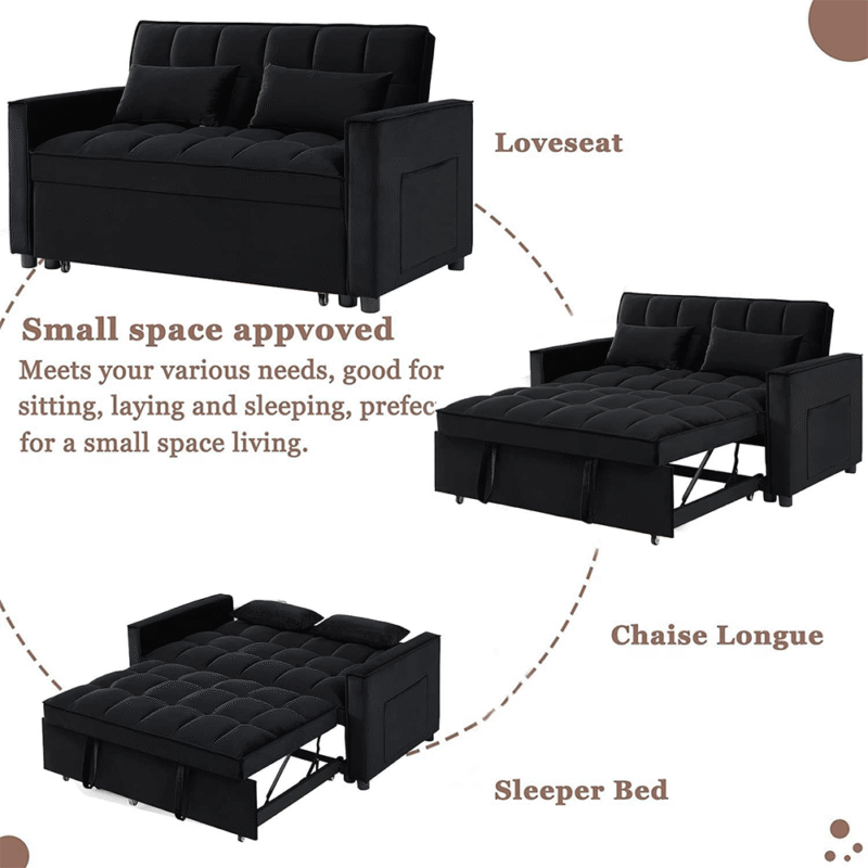 m2180-BK Convertible Velvet Sleeper Sofa Bed in Black By Simply Relax features product image