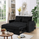m2180-BK Convertible Velvet Sleeper Sofa Bed in Black By Simply Relax product image open product image