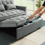 M2180-GY Convertible Velvet Sleeper Sofa Bed in Grey By Simply Relax Pull Out Product Image