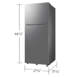 RT70F18LASR Samsung 18 cu. ft. Top Freezer Refrigerator with Ice Maker in Stainless Steel dimensions product image