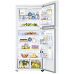 RT18M6215WW Samsung 17.6-cu ft Standard-Depth 29-in Wide Top-Freezer Refrigerator with Ice Maker in White doors open with food product image