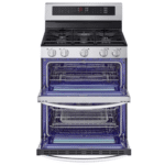 LDGL6924S LG 6.9 cu. ft. Smart Gas Double Oven Freestanding Range with ProBake Convection, Air Fry & Air Sous Vide doors open product image