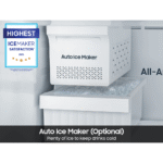 RT70F18LASR Samsung 18 cu. ft. Top Freezer Refrigerator with Ice Maker in Stainless Steel dimensions ice dispenser product image