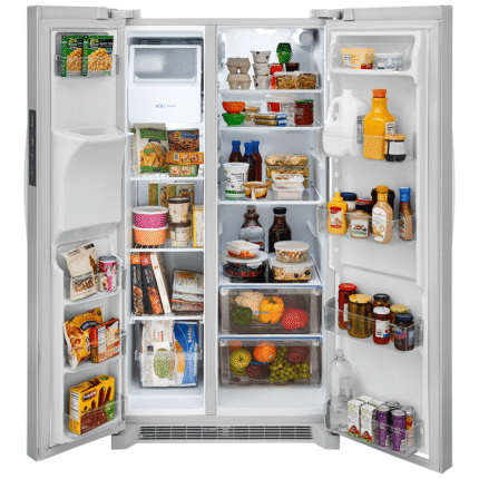 FRSS2623AW Frigidaire 26 Cu. Ft. 36" Standard Depth Side by Side refrigerator open with food product image