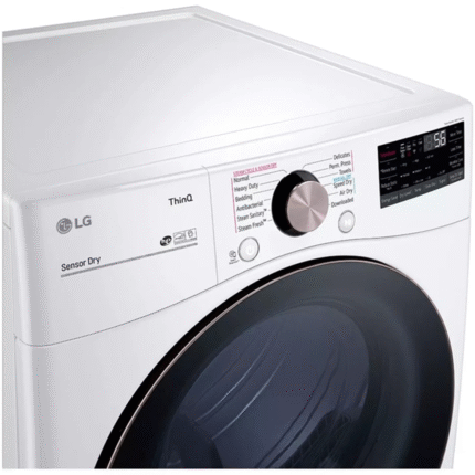 DLGX4001W LG 7.4 cu. ft. Large Capacity Front Load Gas Dryer in White tub controls close up product image