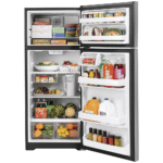 GTS18HYNRFS GE® 17.5 Cu. Ft. Top-Freezer Refrigerator door open with food product image